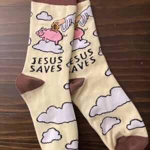 Cream and Brown 'Jesus Saves' Socks